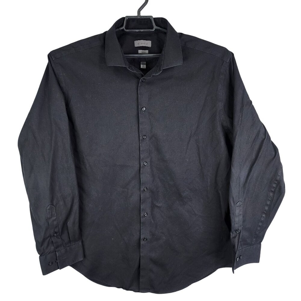 Mens Black Calvin Klein Shirt Slim Fit Button Down Long Sleeve Size 18.5